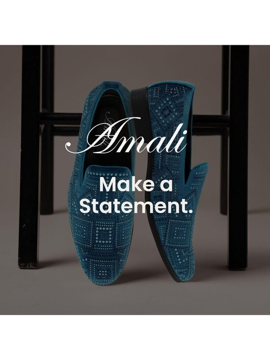 Amali Men\'s Teal Velvet Tuxedo Loafers Slip On Formal Wedding Dress Shoes